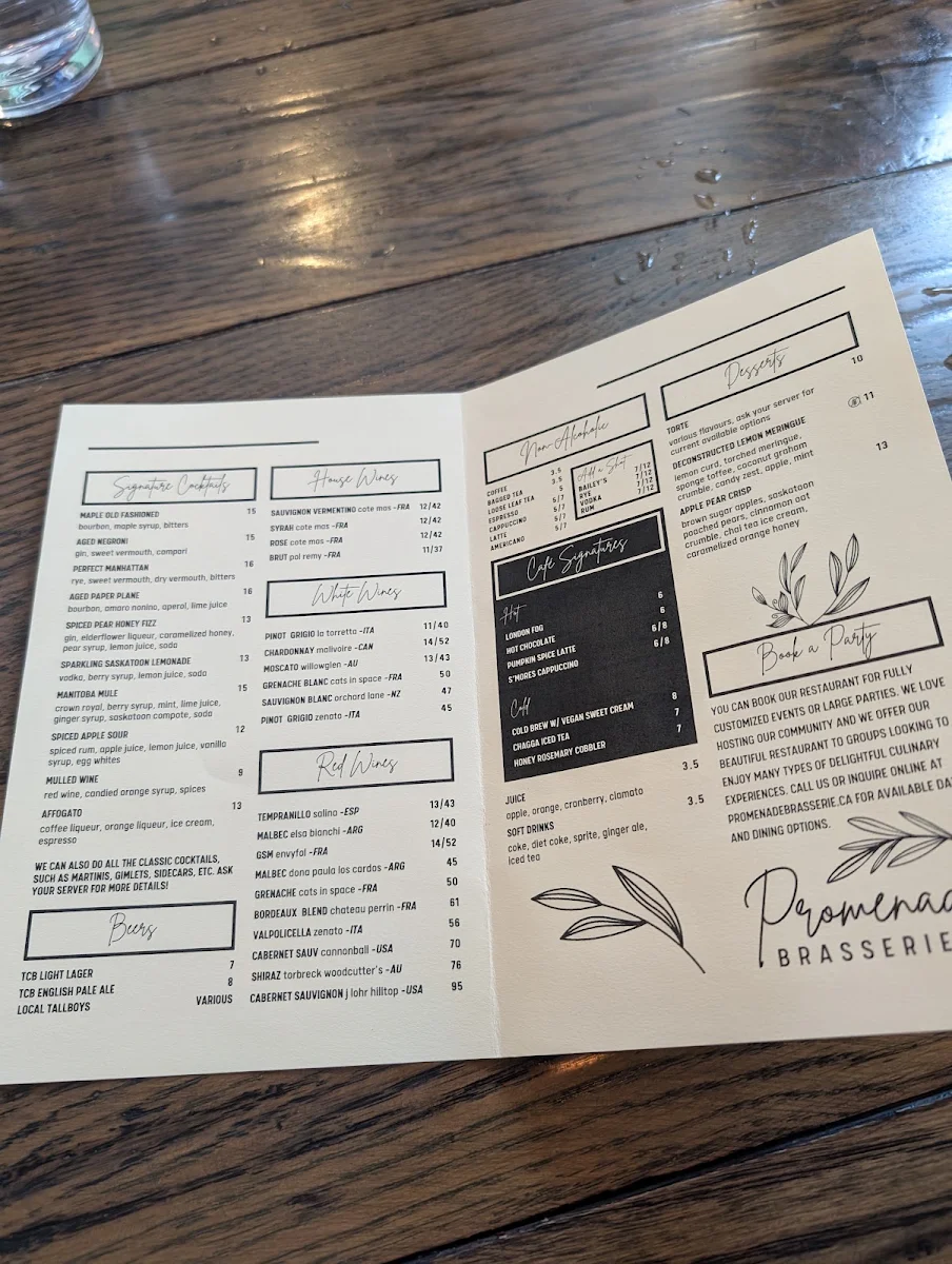 Menu, Promenade Brasserie