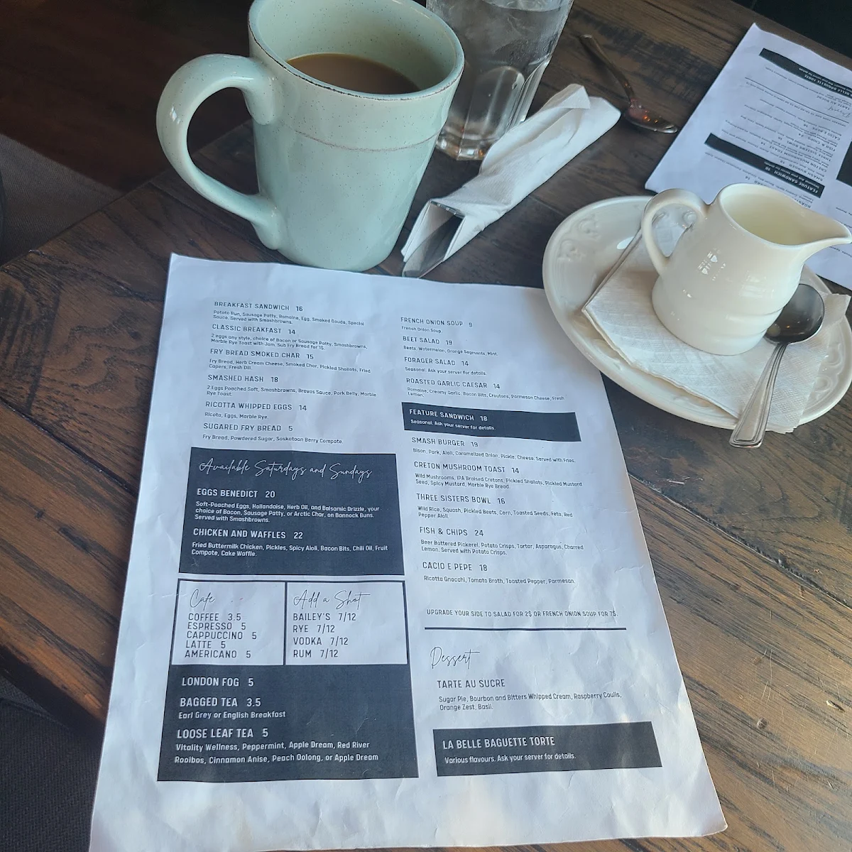 Menu, Promenade Brasserie
