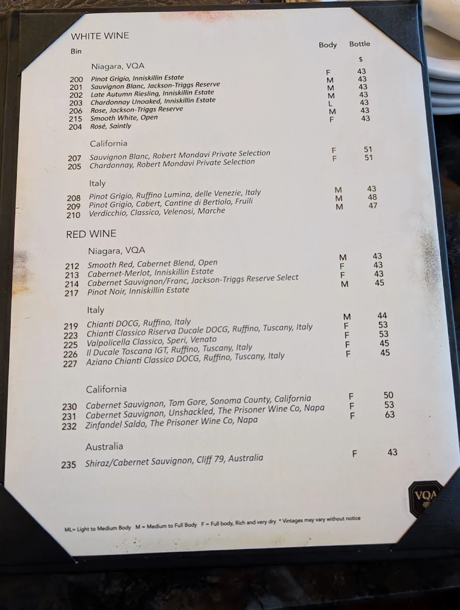 Menu, My Cousin Vinny's