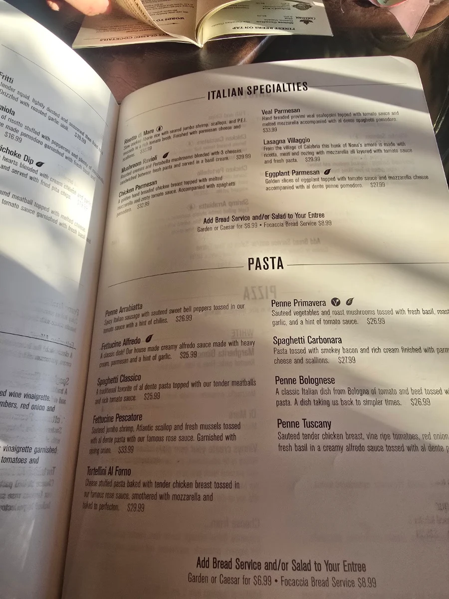 Menu, My Cousin Vinny's
