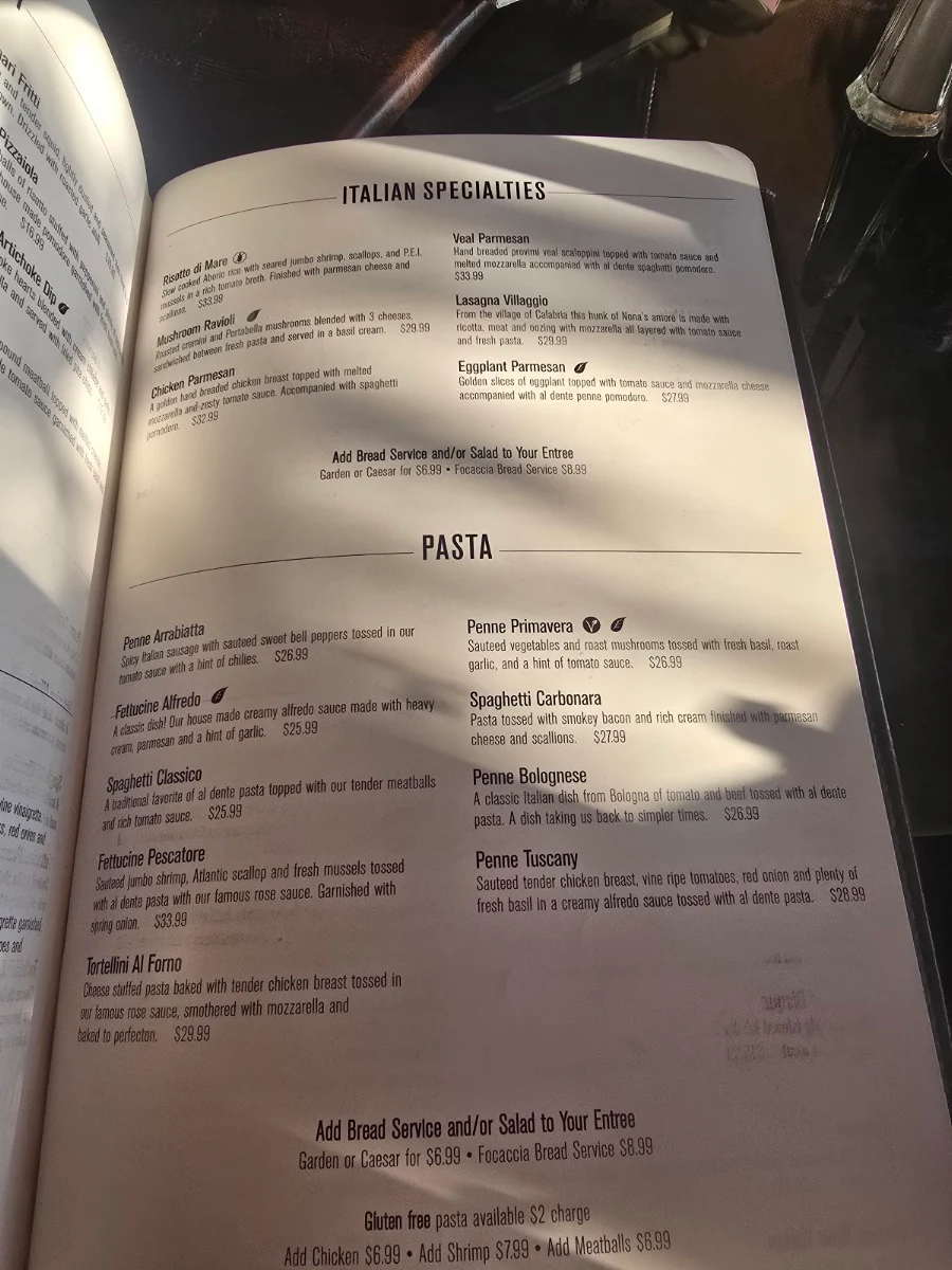 Menu, My Cousin Vinny's