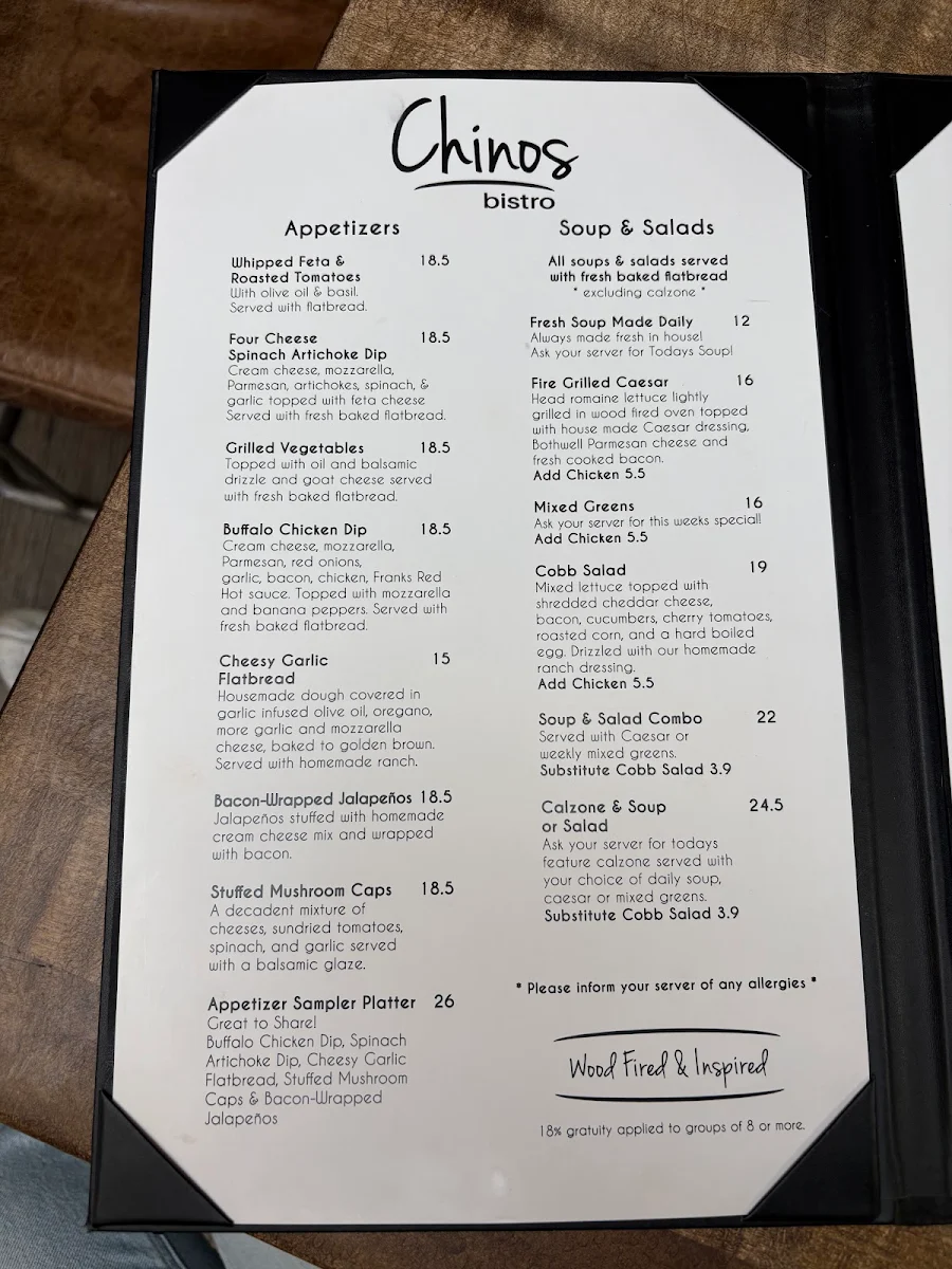 Menu, Chino's Bistro