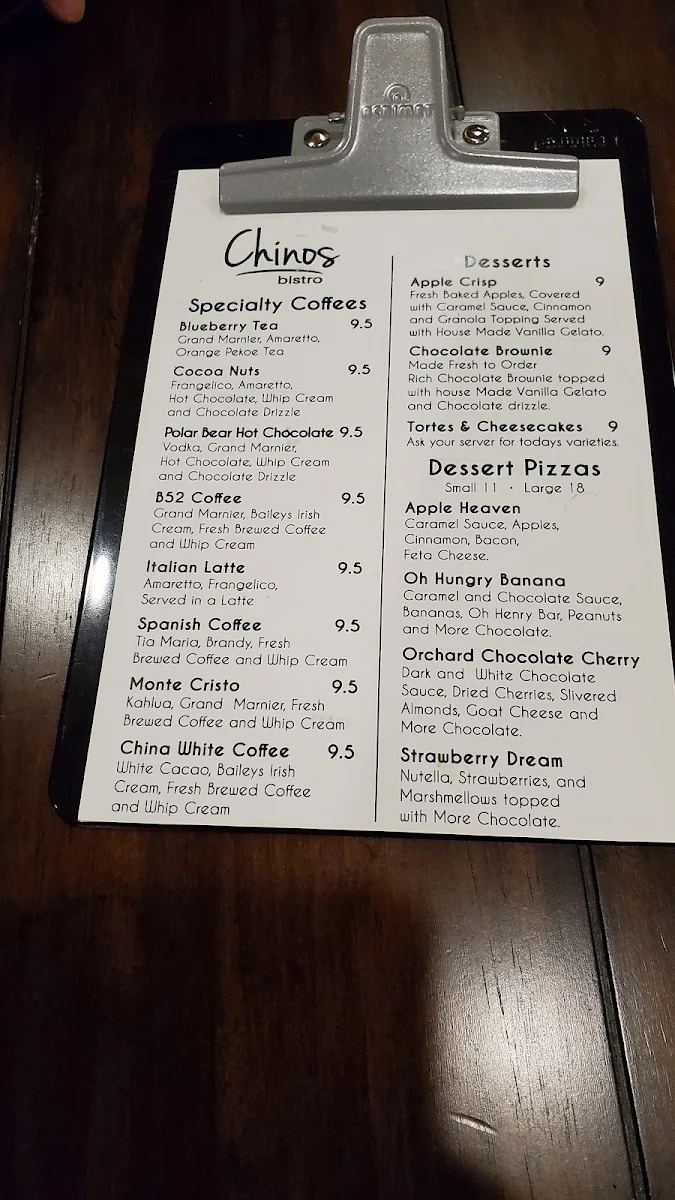 Menu, Chino's Bistro