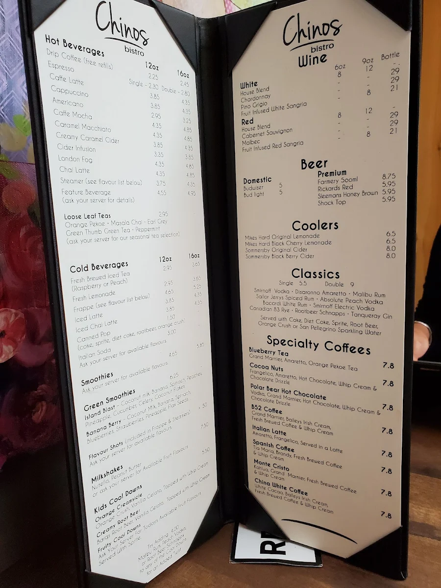 Menu, Chino's Bistro