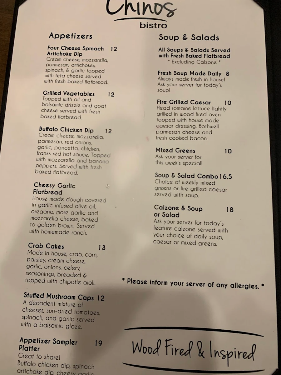 Menu, Chino's Bistro