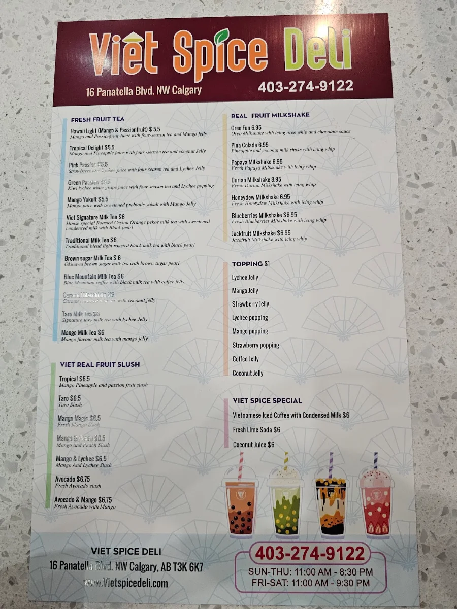 Menu, Viet Spice Deli