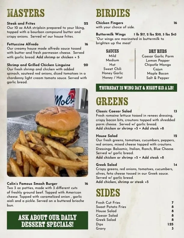 Menu, Nineteen Restaurant & Patio