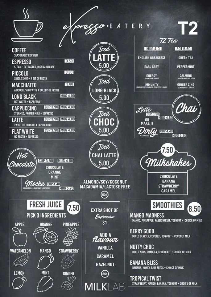 Menu, Expresso Eatery