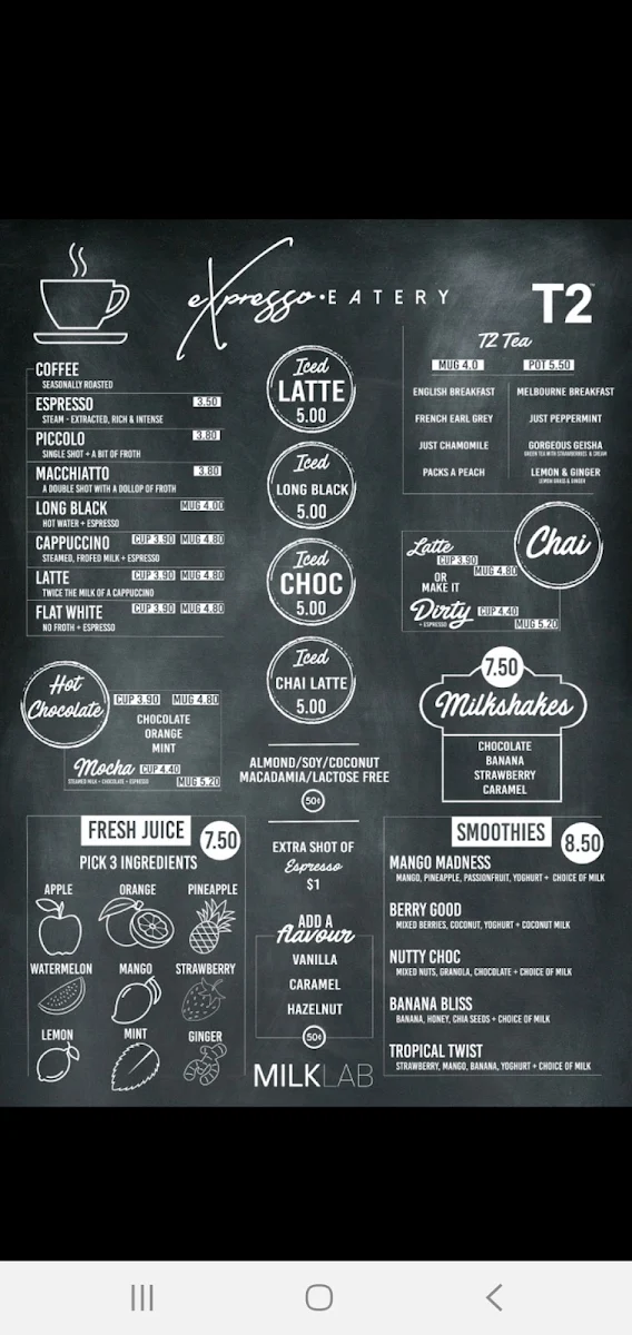 Menu, Expresso Eatery