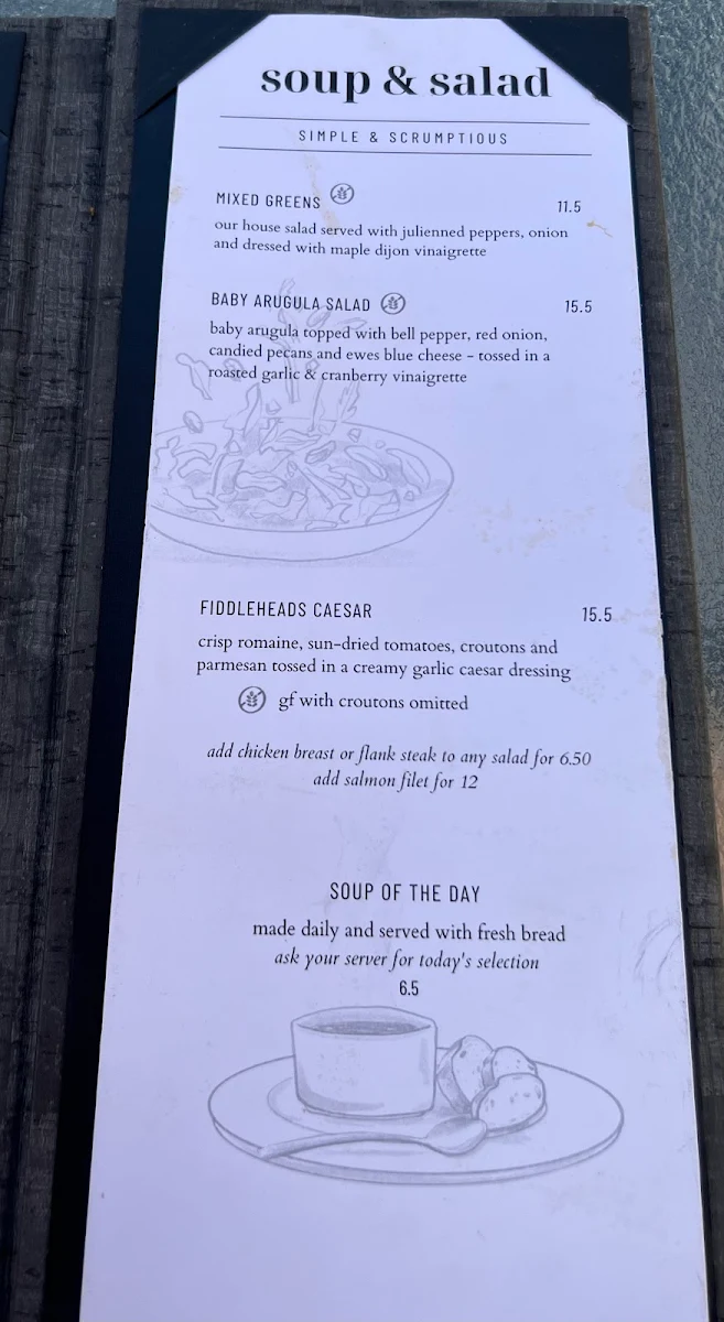 Menu, Fiddleheads Bar and Grill