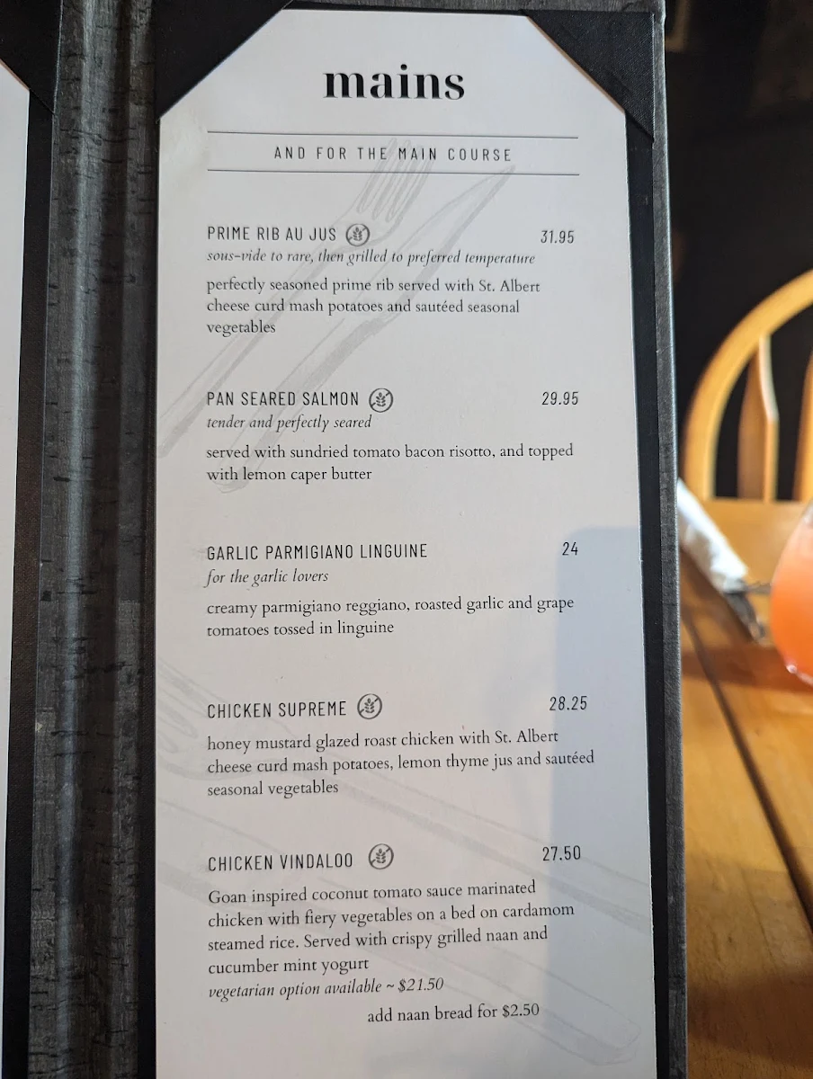 Menu, Fiddleheads Bar and Grill
