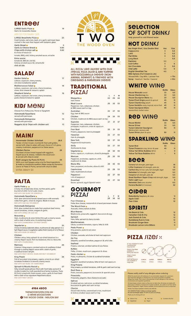 Menu, The Wood Oven - Nelson Bay
