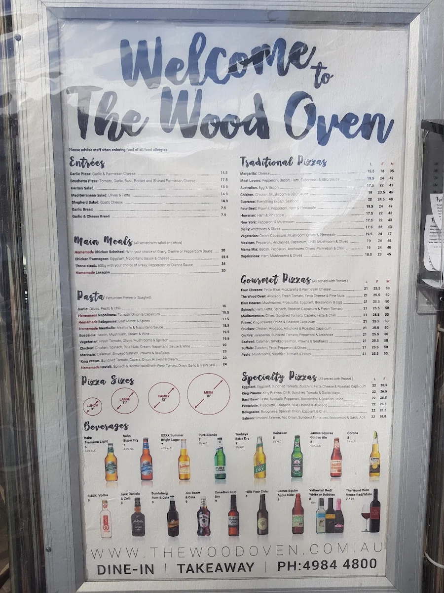 Menu, The Wood Oven - Nelson Bay