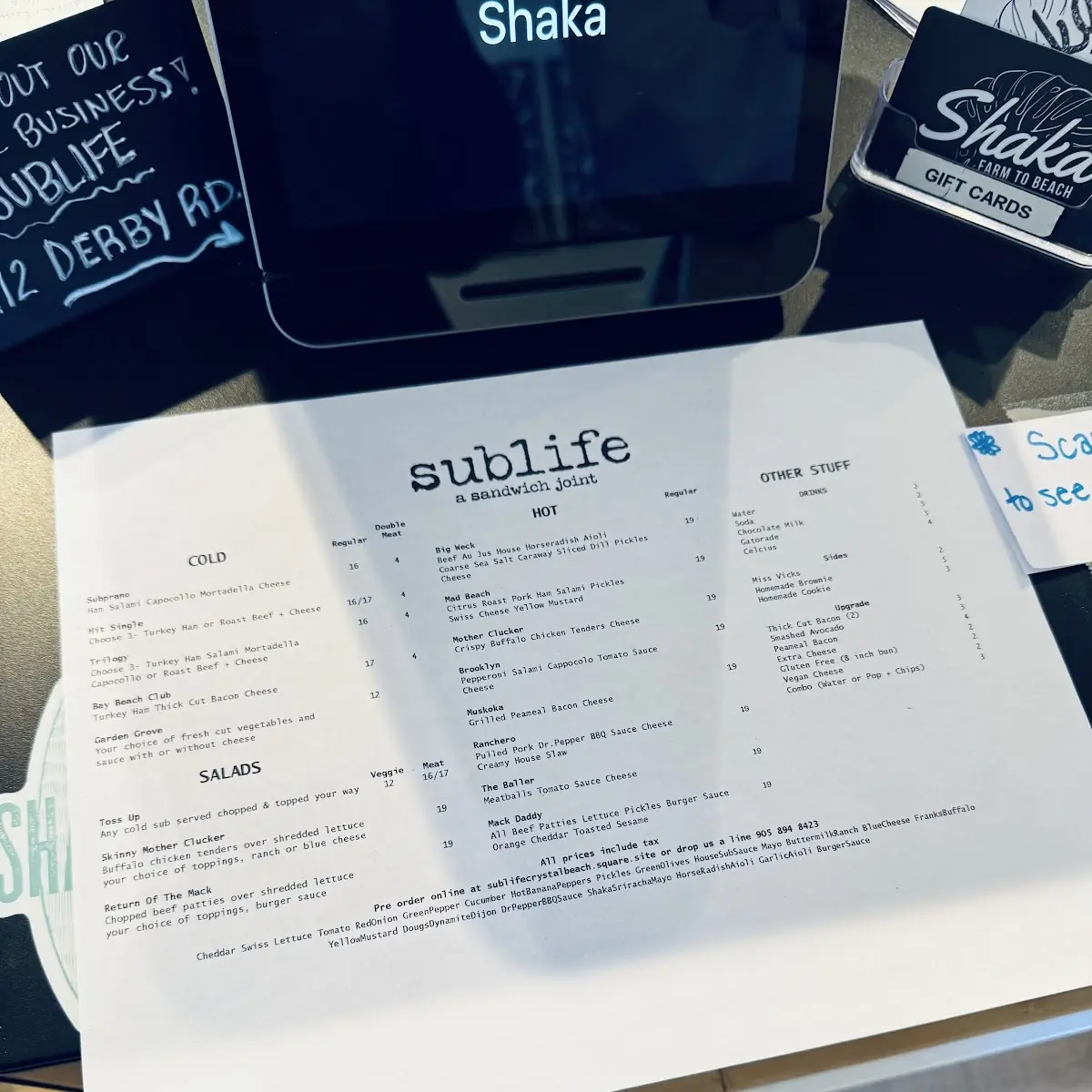 Menu, Shaka Farm To Beach