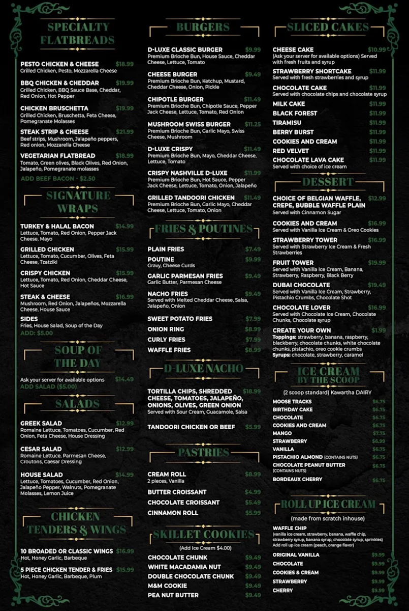 Menu, D-Luxé Cafe & Lounge