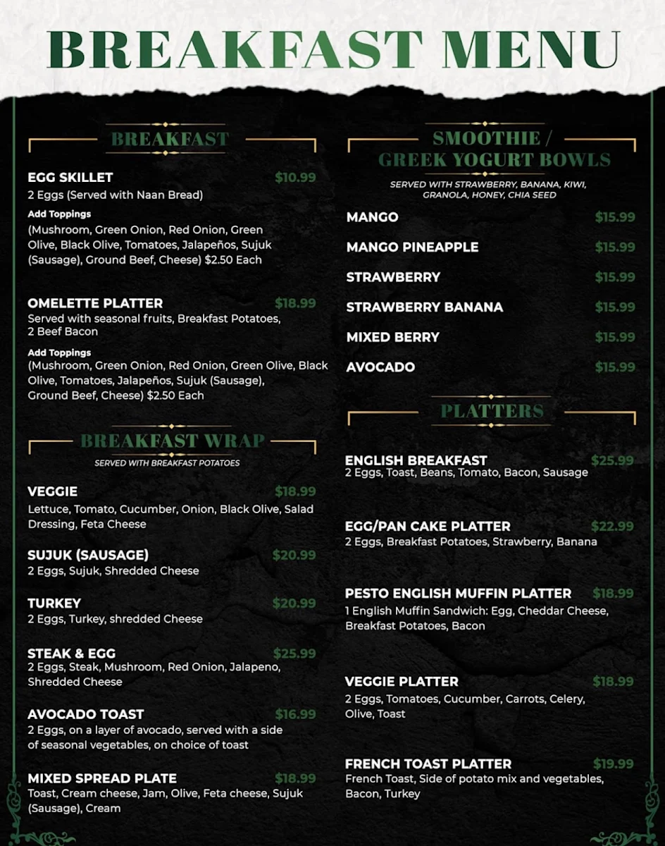 Menu, D-Luxé Cafe & Lounge