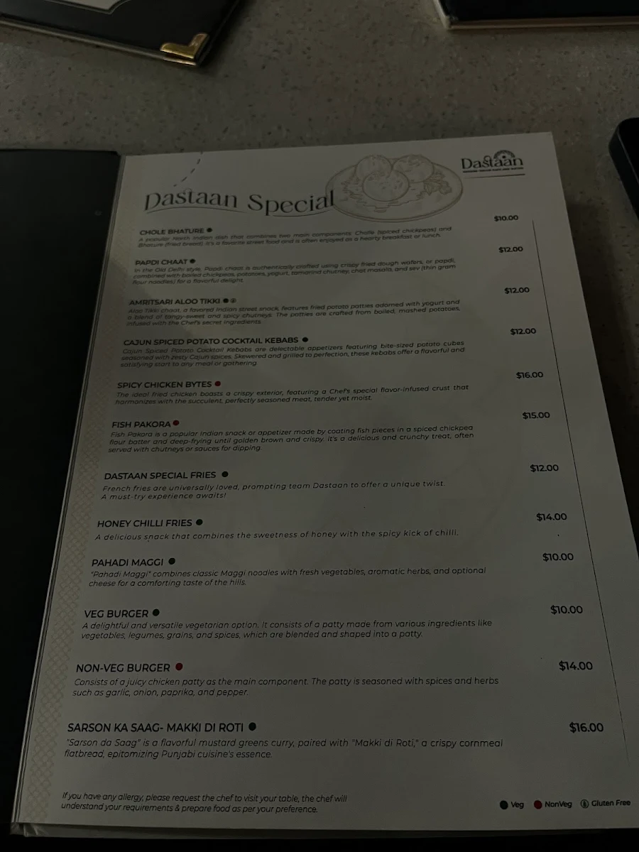 Menu, Dastaan Modern Indian Cafe and Bistro
