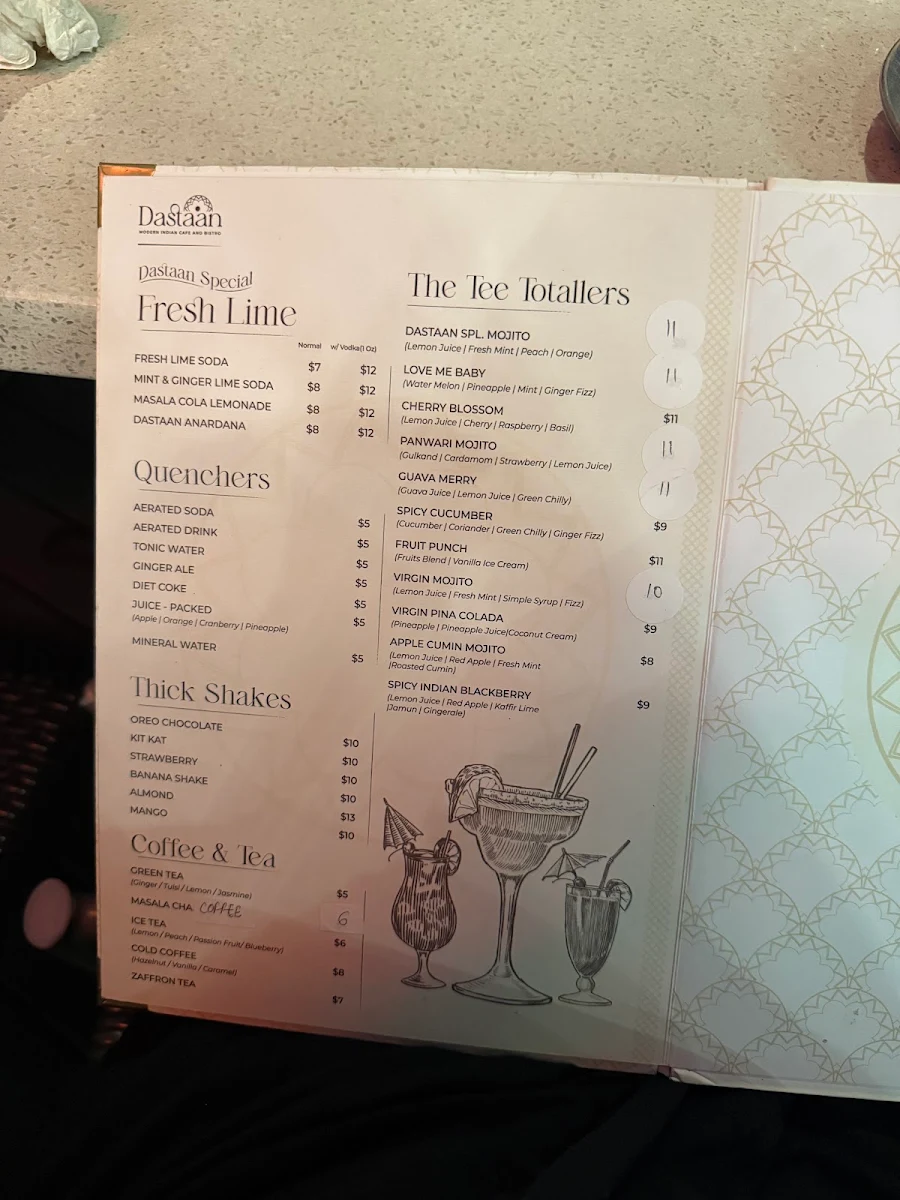 Menu, Dastaan Modern Indian Cafe and Bistro