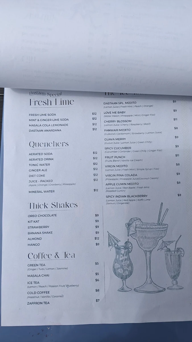 Menu, Dastaan Modern Indian Cafe and Bistro