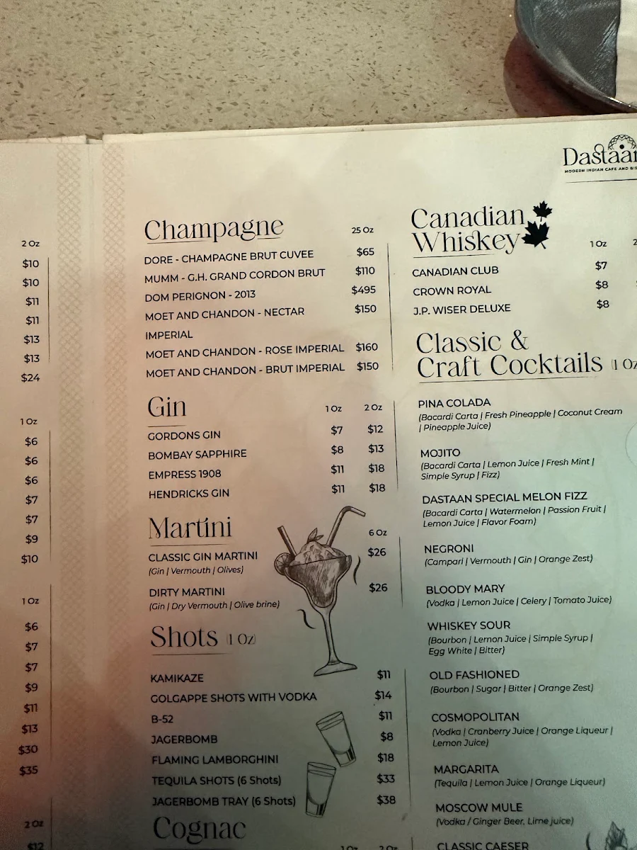 Menu, Dastaan Modern Indian Cafe and Bistro