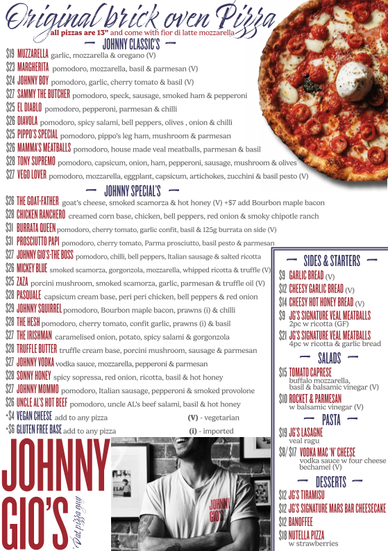 Menu, Johnny Gio's Pizza Kirrawee