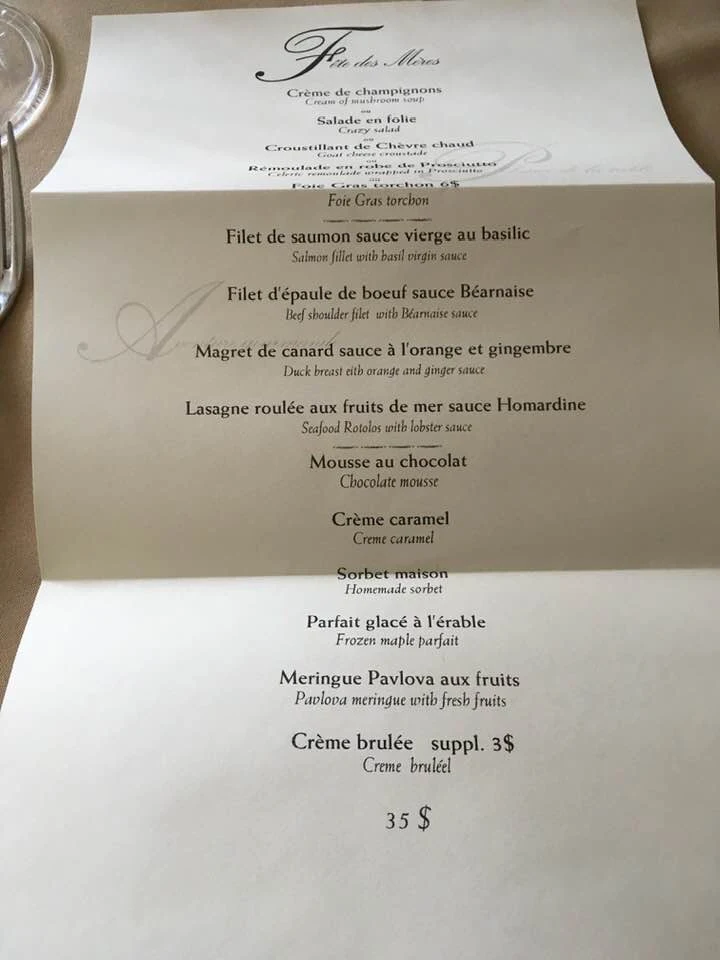Menu, Restaurant Le Surcouf