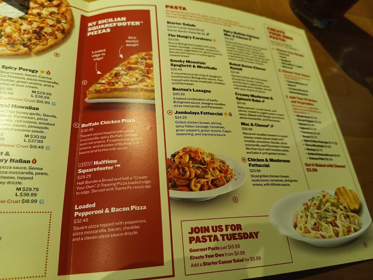 Menu, Boston Pizza