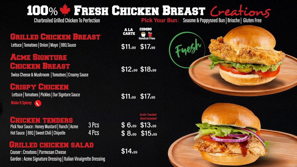 Menu, Acme Burger Company