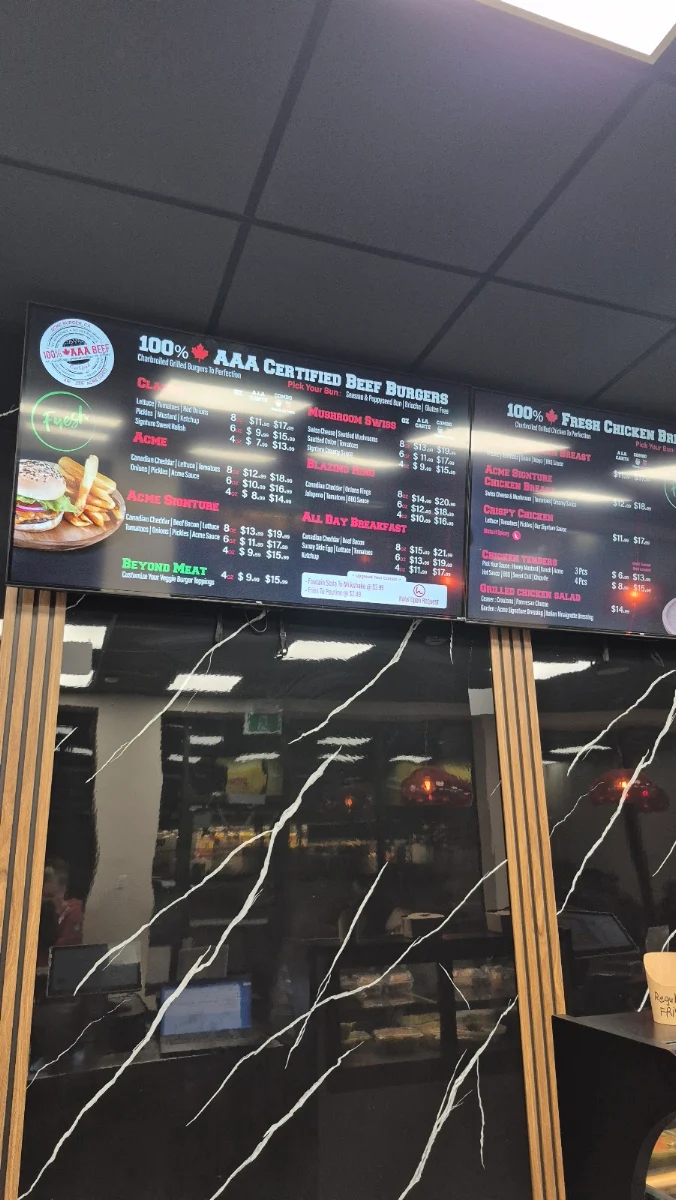 Menu, Acme Burger Company