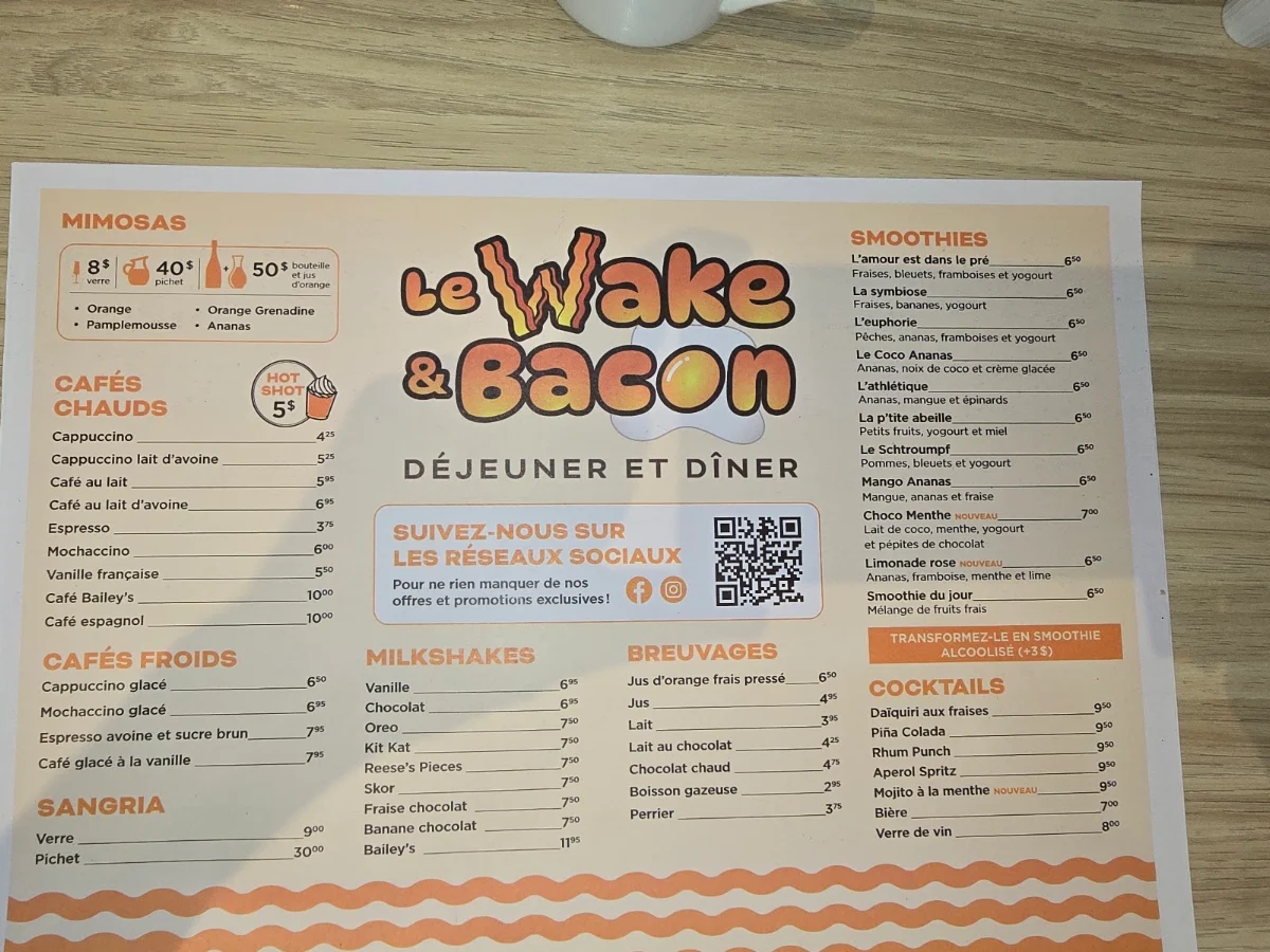 Menu, Le wake n bacon