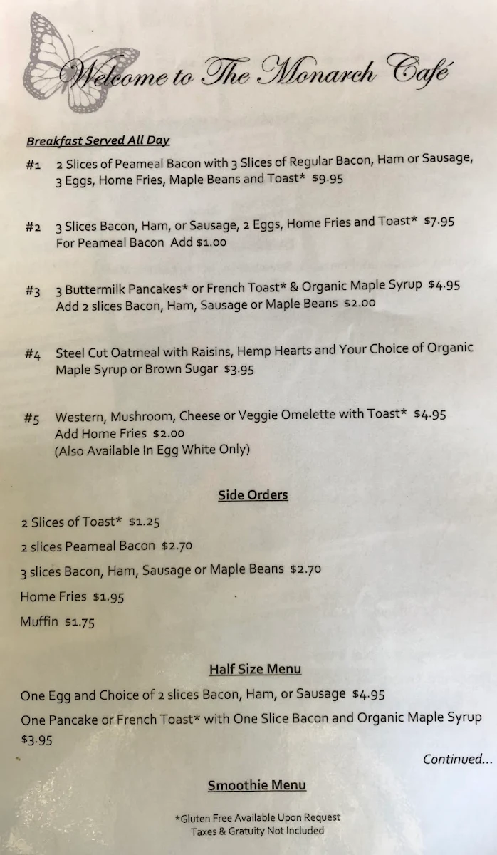 Menu, The Monarch and The Milkweed
