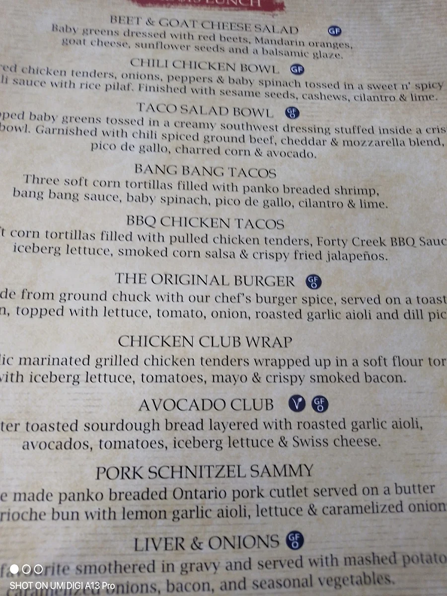 Menu, The King George Pub