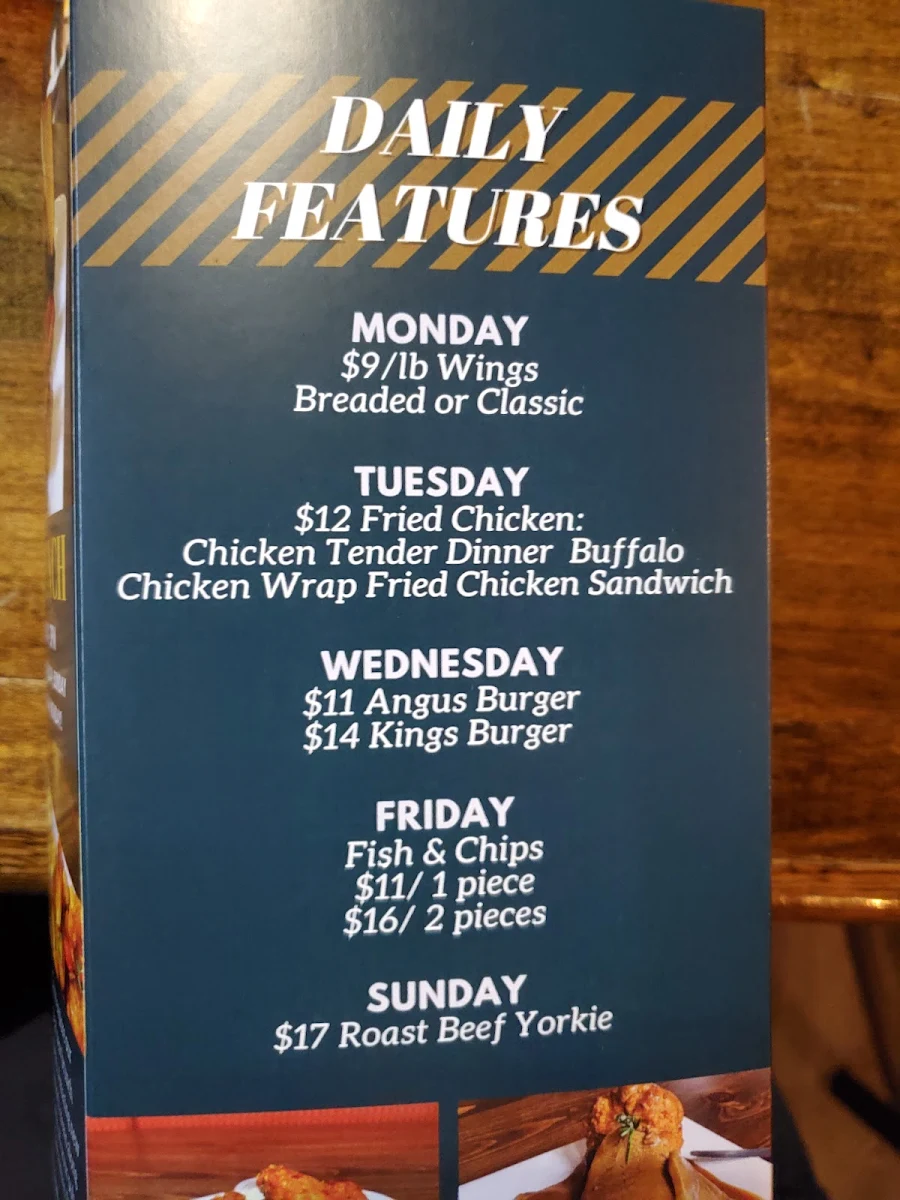 Menu, The King George Pub