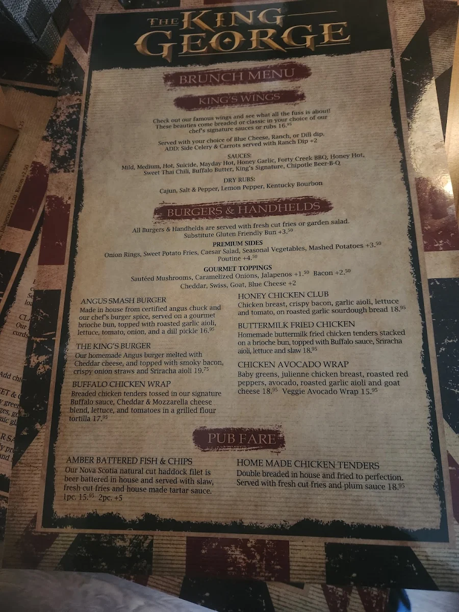 Menu, The King George Pub