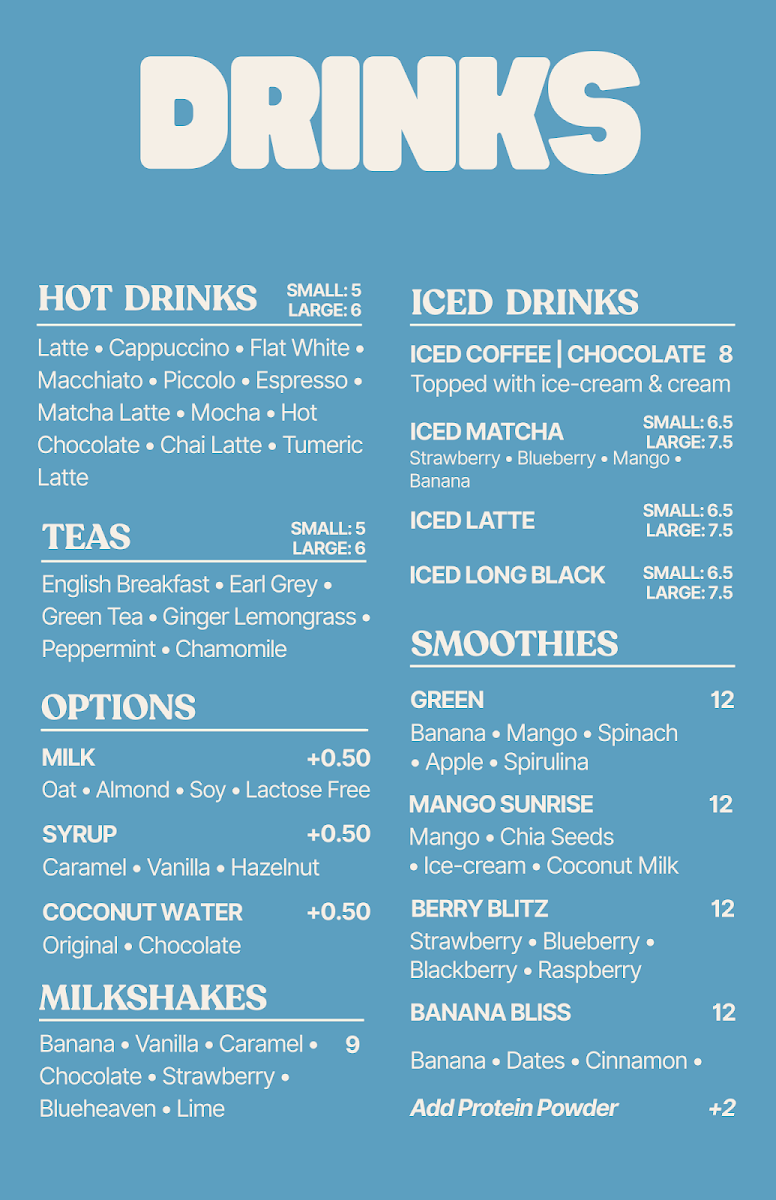 Menu, Surf Break Cafe Torquay