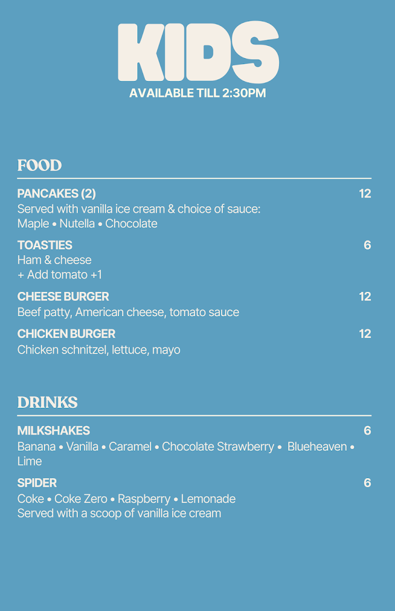 Menu, Surf Break Cafe Torquay