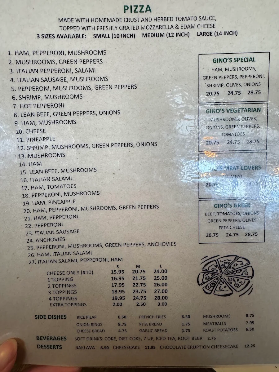 Menu, Gino's Restaurant