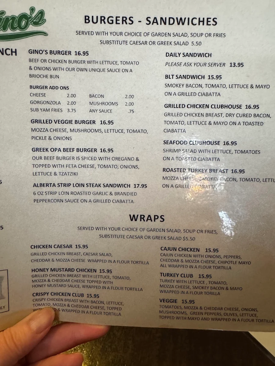 Menu, Gino's Restaurant
