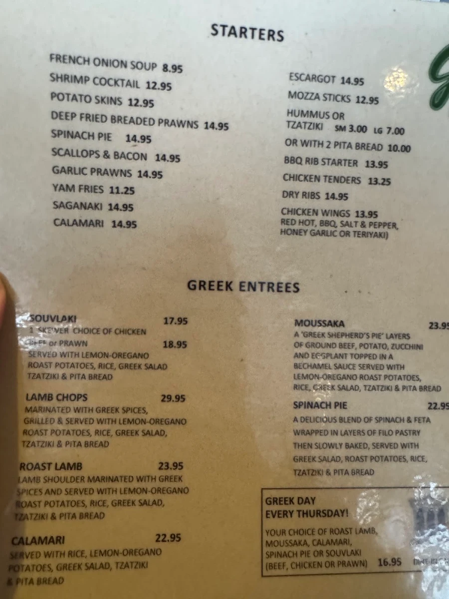Menu, Gino's Restaurant