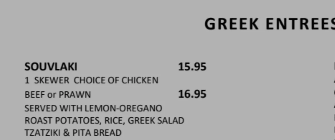 Menu, Gino's Restaurant