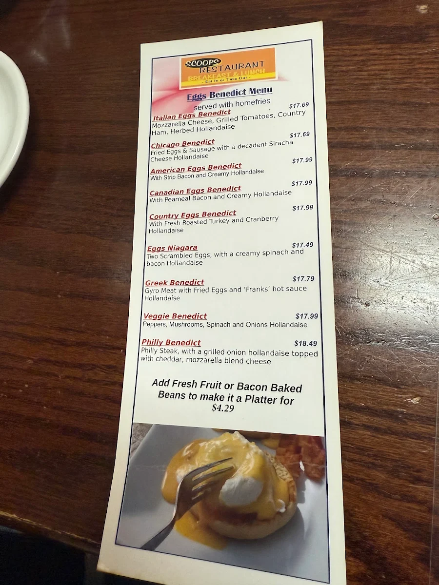 Menu, Scoops Restaurant Breakfast and Lunch