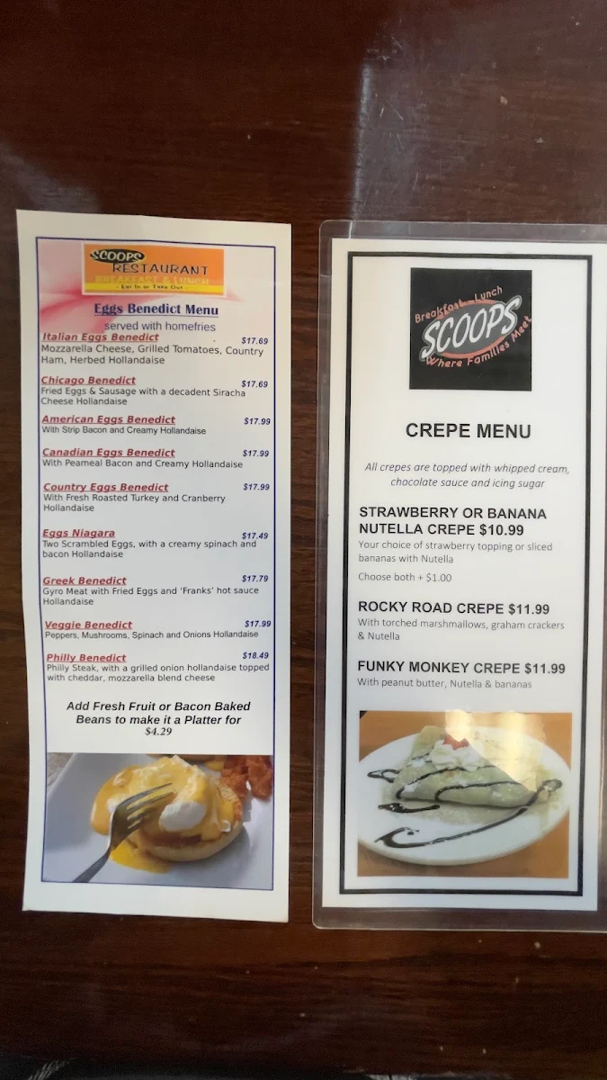 Menu, Scoops Restaurant Breakfast and Lunch