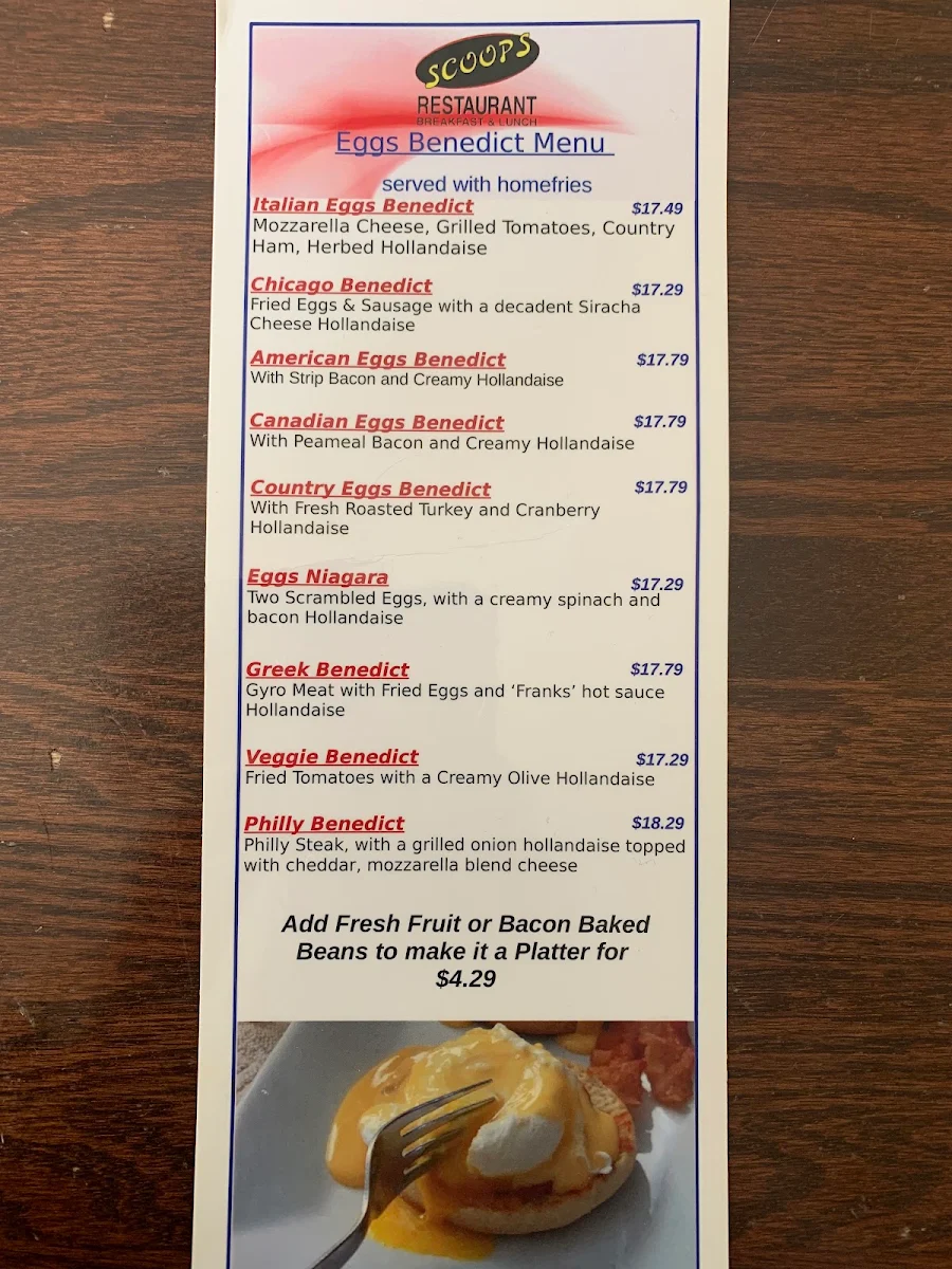 Menu, Scoops Restaurant Breakfast and Lunch