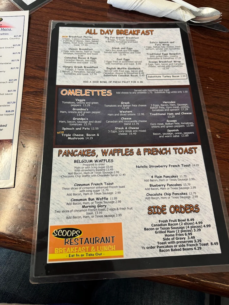 Menu, Scoops Restaurant Breakfast and Lunch