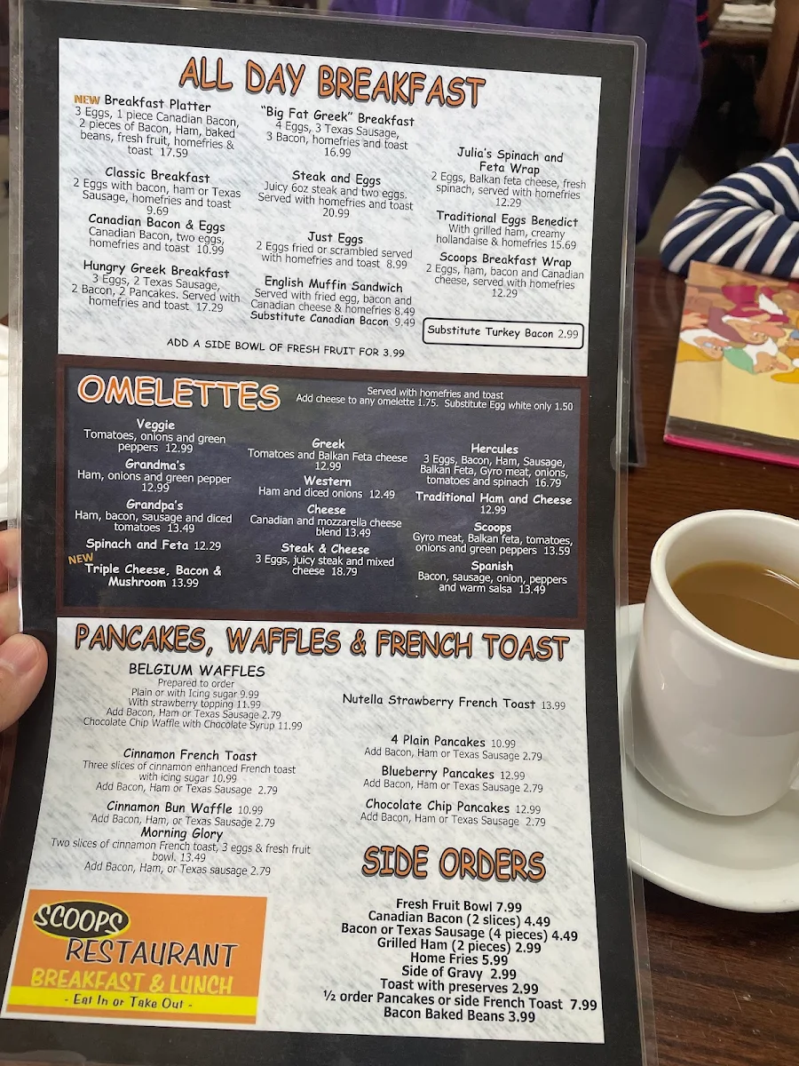 Menu, Scoops Restaurant Breakfast and Lunch