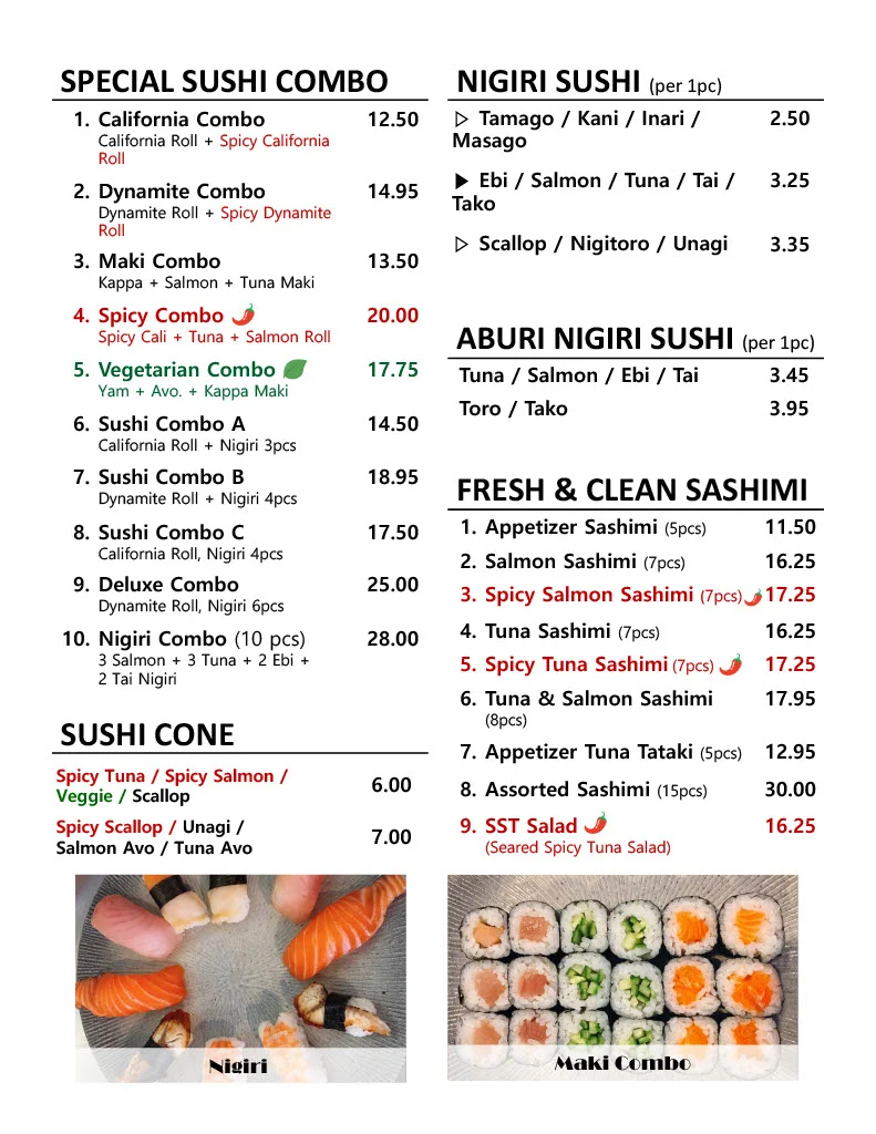 Menu, Sushi Box