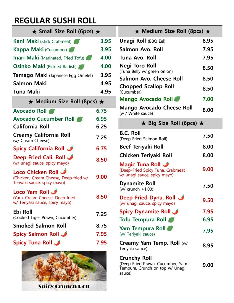 Menu, Sushi Box