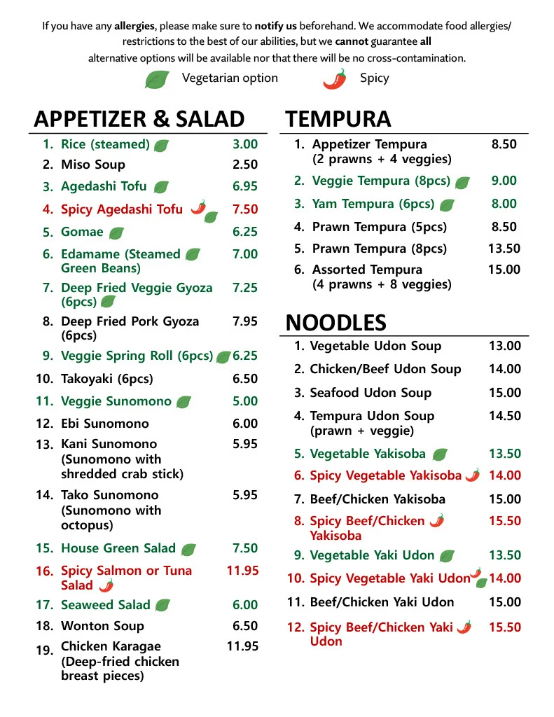 Menu, Sushi Box