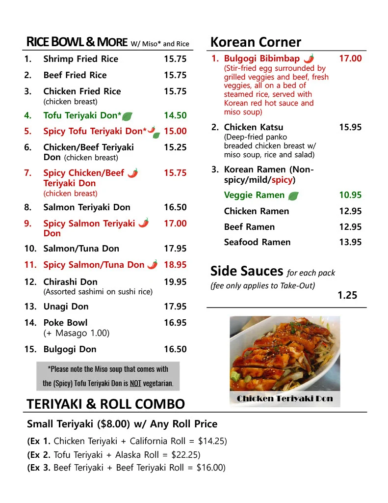 Menu, Sushi Box