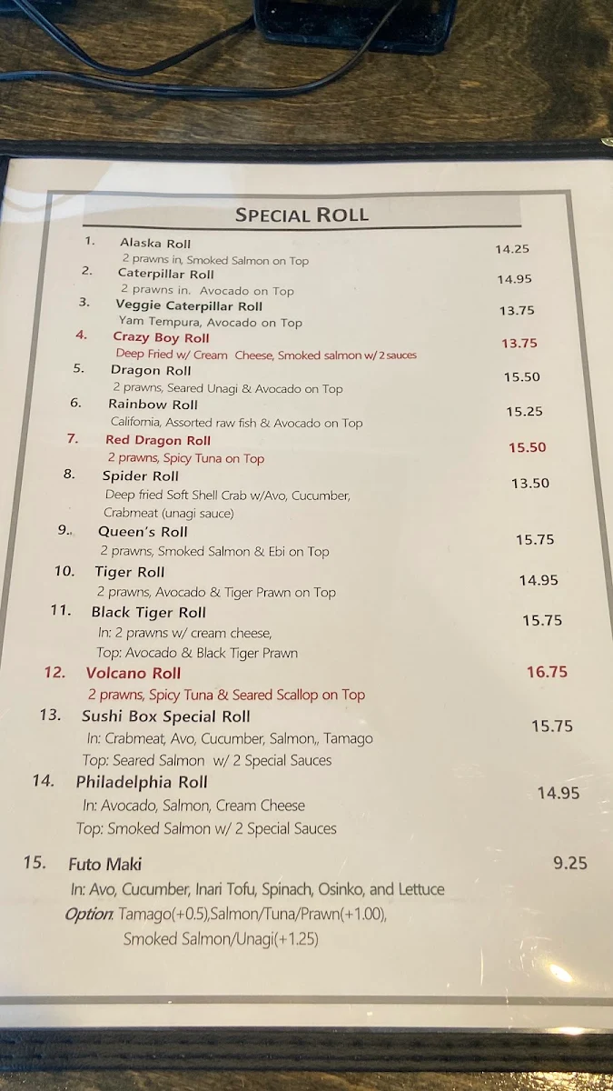 Menu, Sushi Box